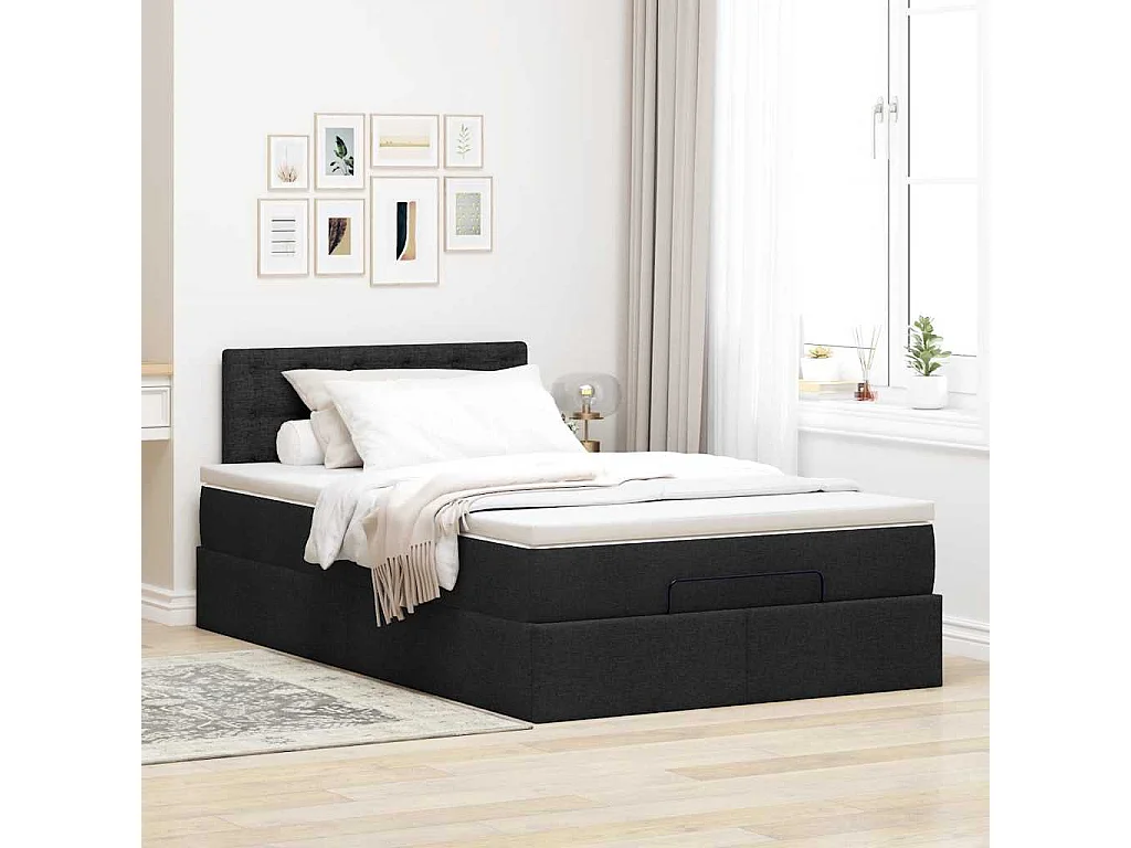 Lit ottoman avec matelas noir 120x200 cm tissu