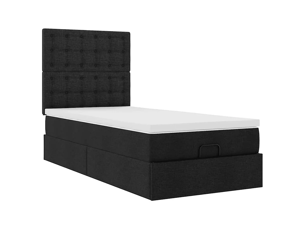Lit ottoman avec matelas noir 100x200 cm tissu