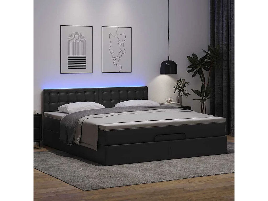 Pouf letto con materasso e LED Nero 180x200cm similpelle