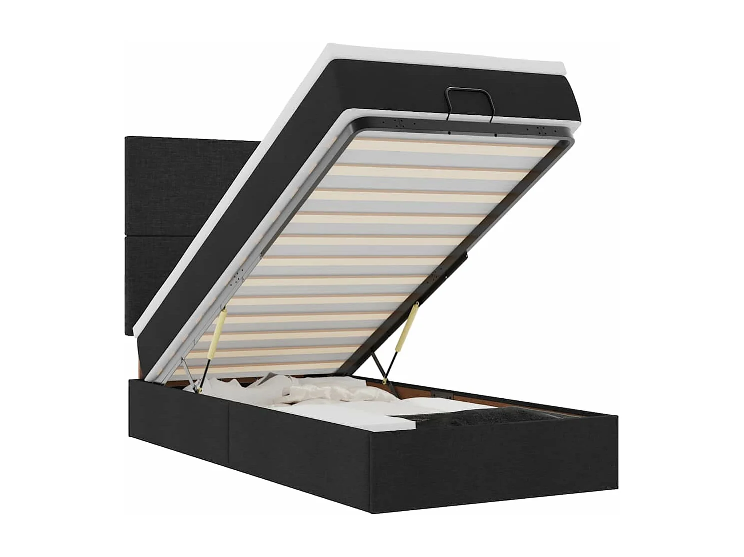 Lit ottoman avec matelas noir 90x200 cm tissu