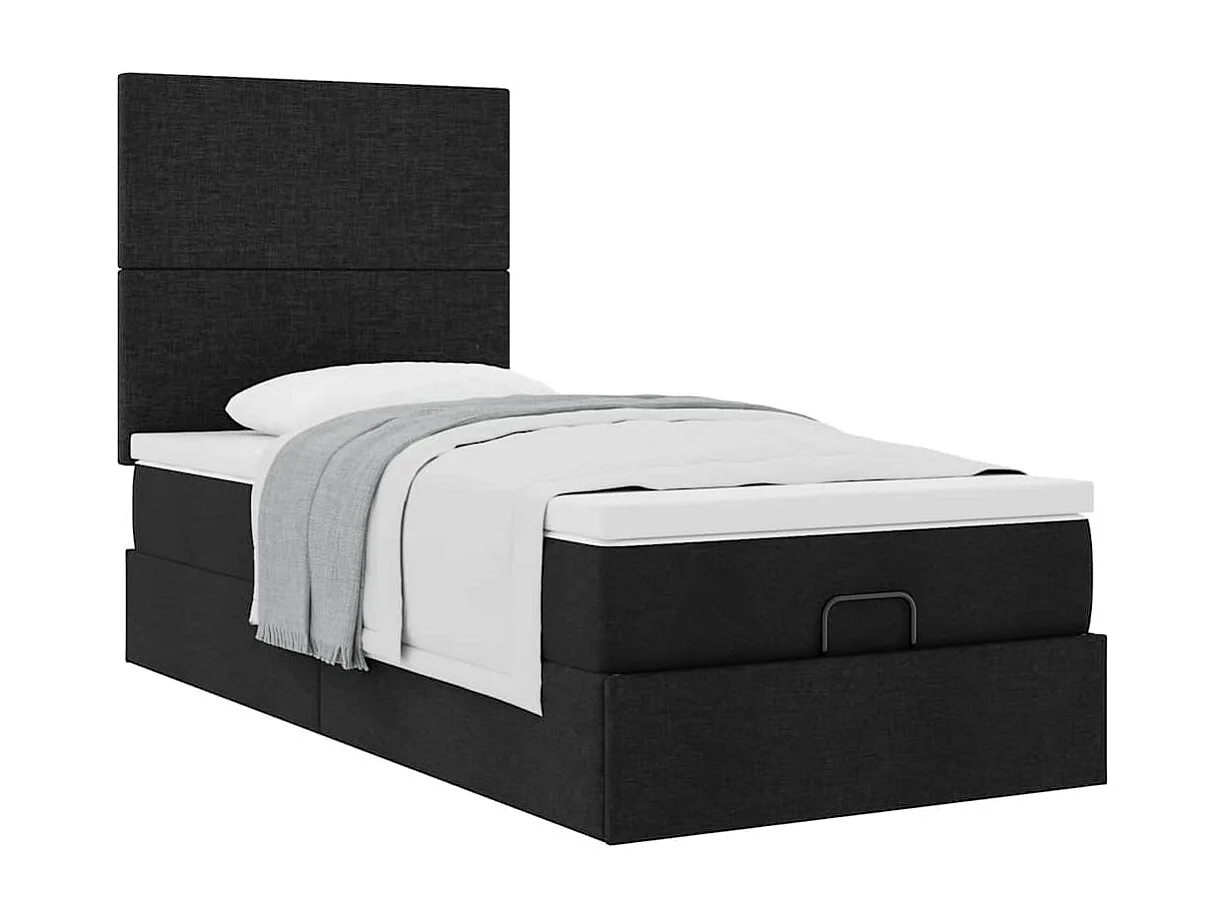 Lit ottoman avec matelas noir 90x200 cm tissu