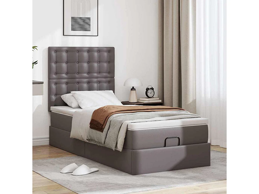 Lit ottoman avec matelas gris 90x200 cm similicuir