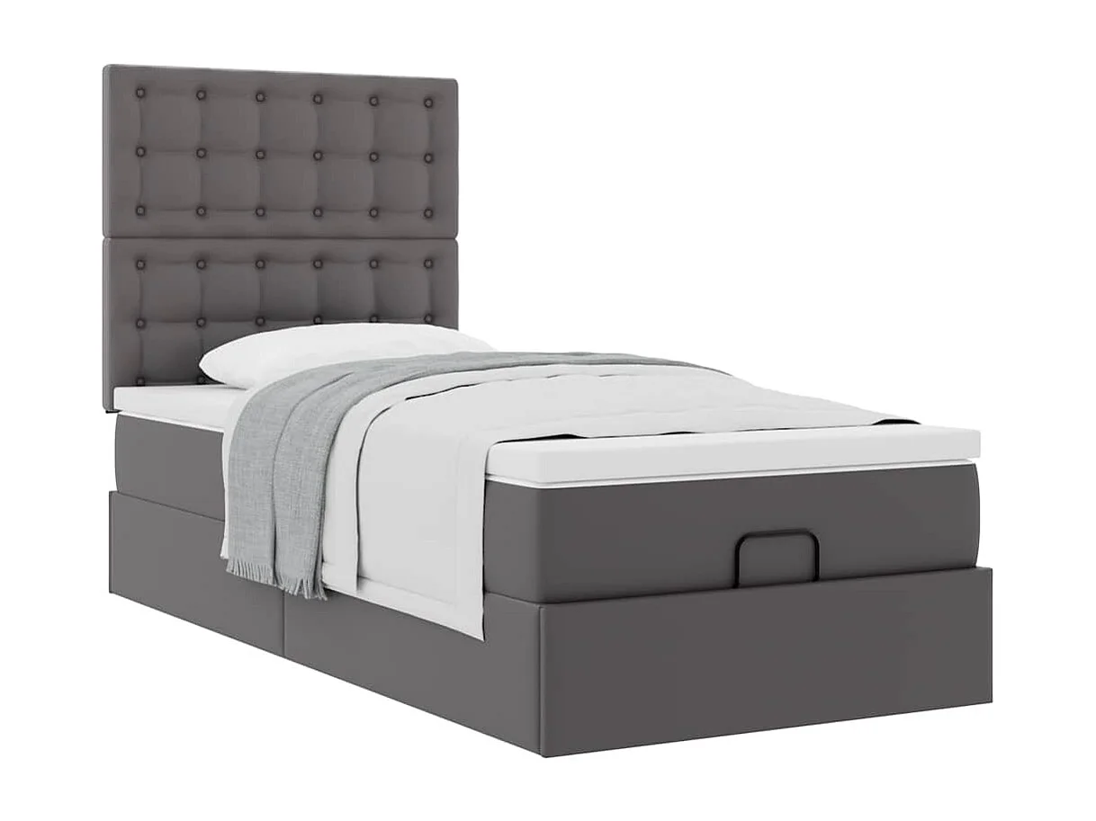 Lit ottoman avec matelas gris 90x200 cm similicuir