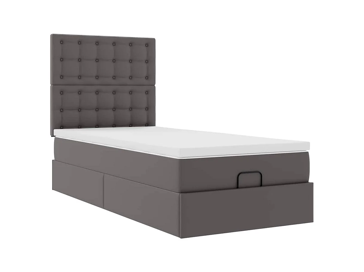 Lit ottoman avec matelas gris 90x200 cm similicuir