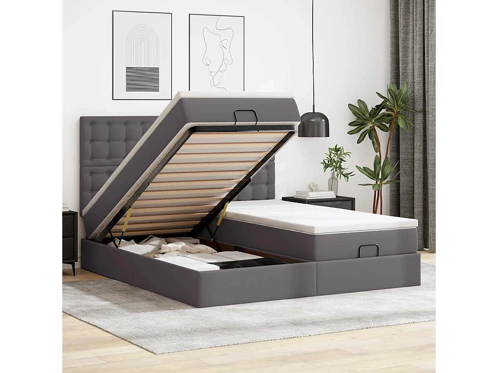 Letto pouf con materasso e LED Grigio 180x200cm similpelle