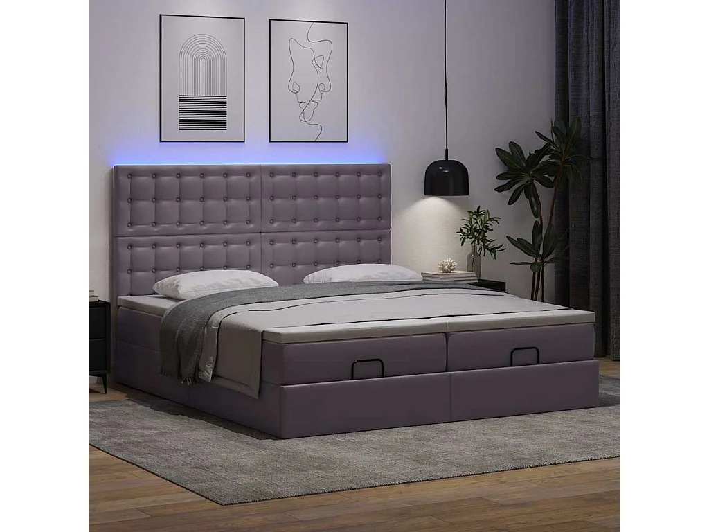 Letto pouf con materasso e LED Grigio 180x200cm similpelle