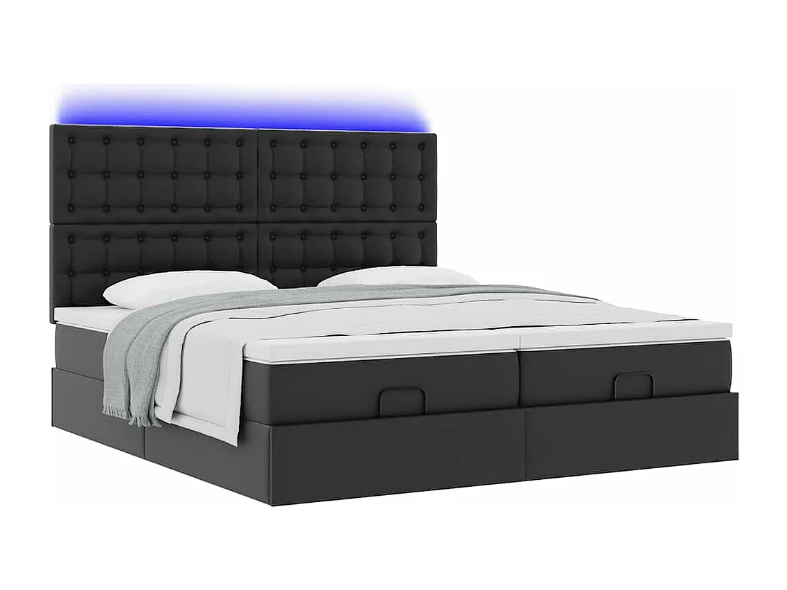 Lit ottoman avec matelas & LED Noir 180x200cm similicuir