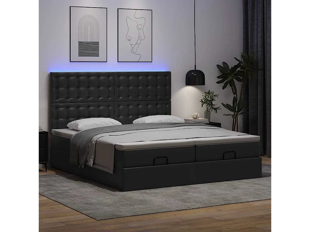 Pouf letto con materasso e LED Nero 180x200cm similpelle