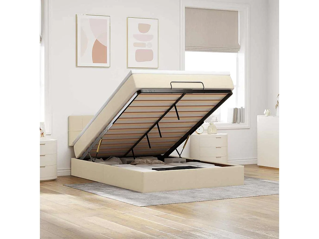 Lit ottoman avec matelas crème 140x190 cm tissu