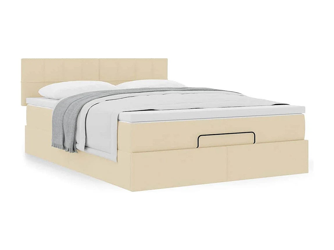 Lit ottoman avec matelas crème 140x190 cm tissu