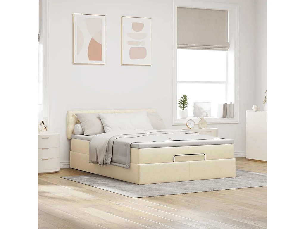 Lit ottoman avec matelas crème 140x200 cm tissu