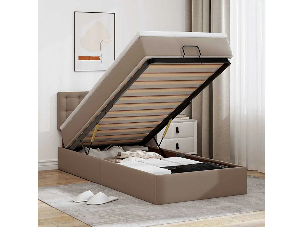 Lit ottoman et matelas cappuccino 100x200cm similicuir