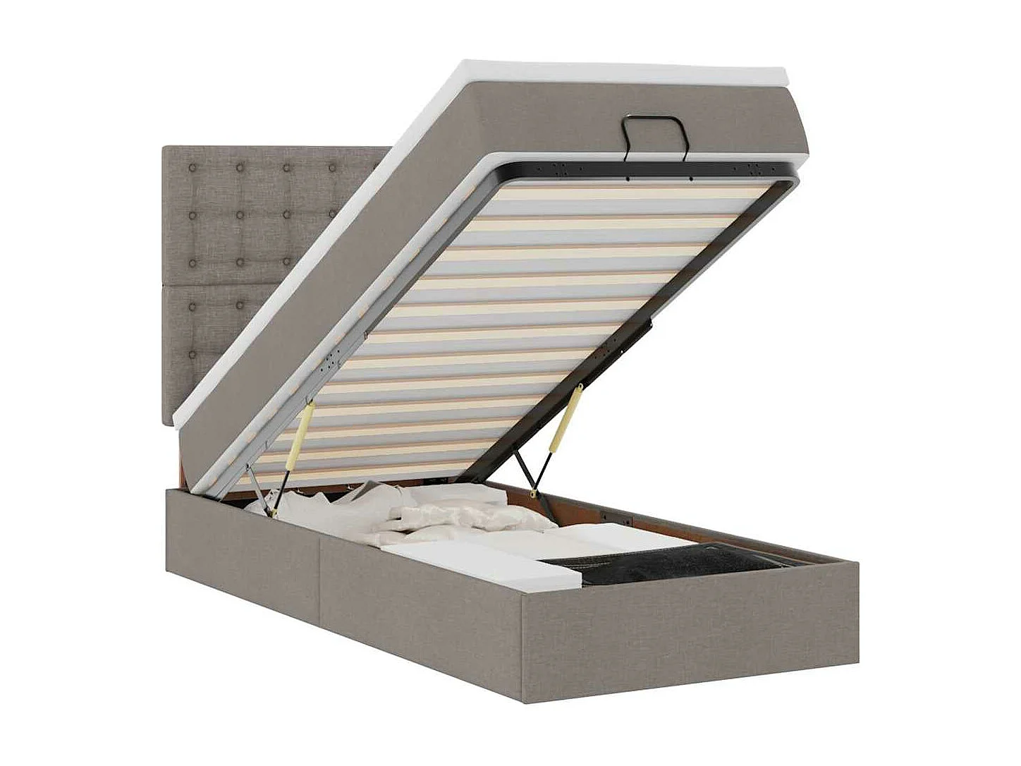 Lit ottoman avec matelas taupe 100x200 cm tissu
