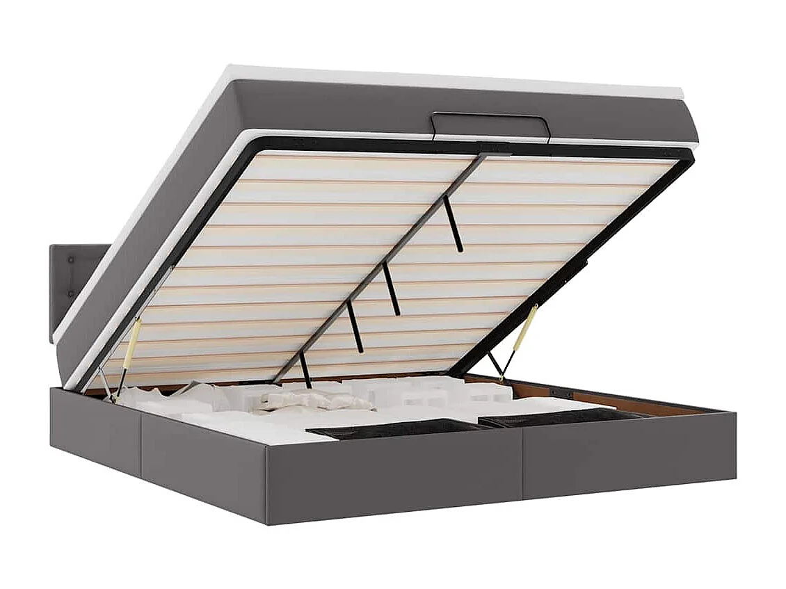 Lit ottoman avec matelas & LED Gris 160x200cm similicuir