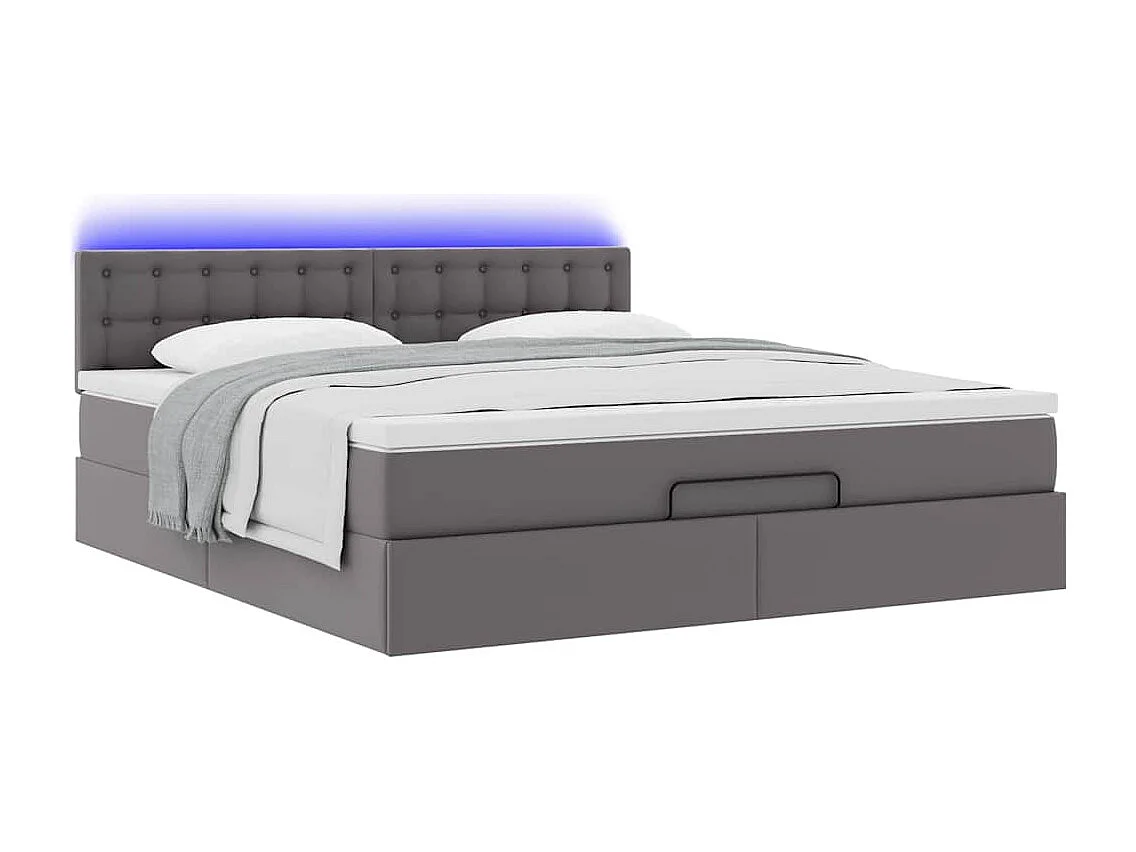 Lit ottoman avec matelas & LED Gris 160x200cm similicuir