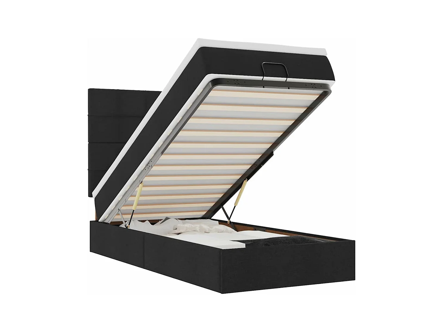 Lit ottoman avec matelas noir 90x200 cm tissu