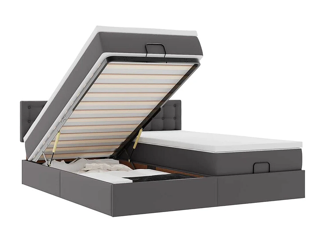 Letto pouf con materasso e LED Grigio 180x200cm similpelle