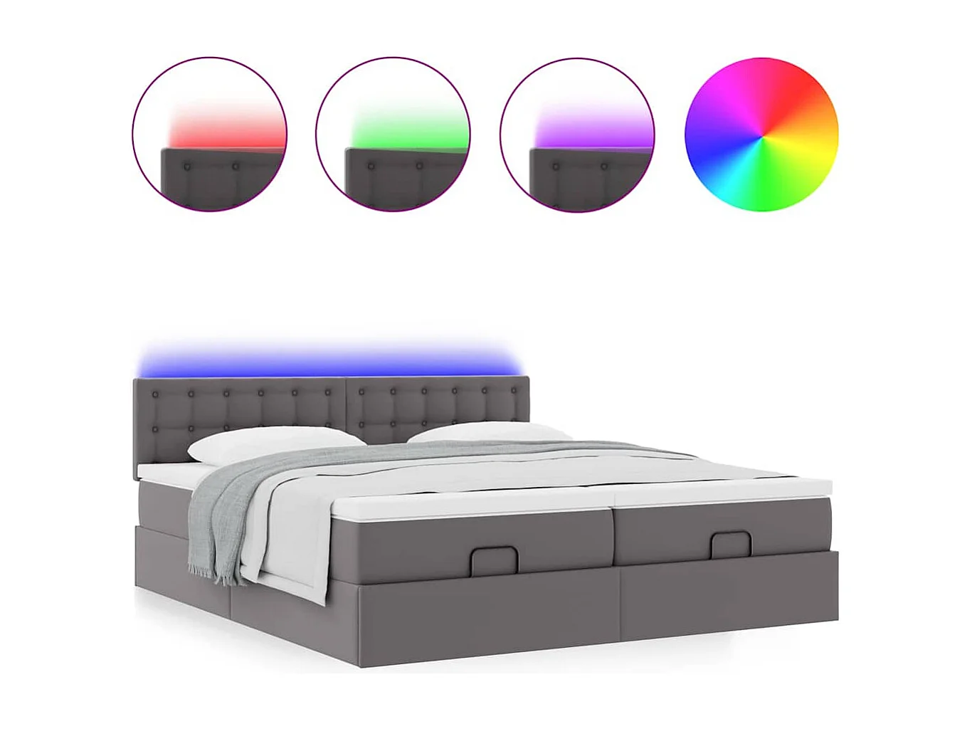 Letto pouf con materasso e LED Grigio 180x200cm similpelle