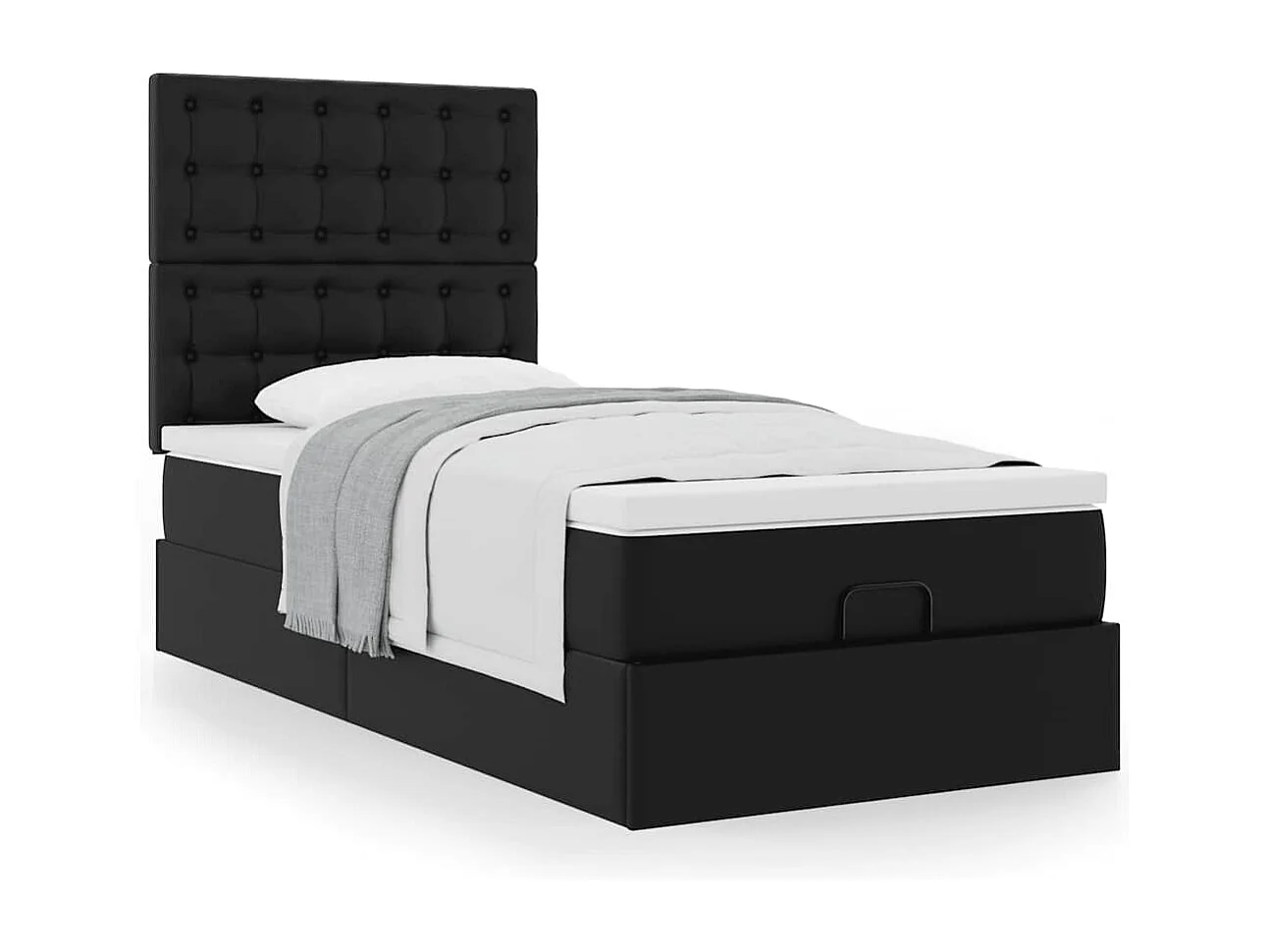 Cama otomana com colchão preto 80x200 cm imitação de pele