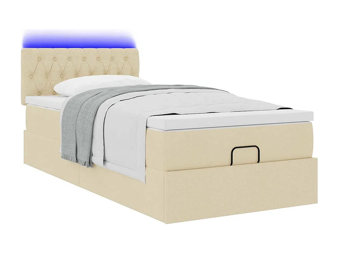 Lit ottoman avec matelas crème 100x200 cm tissu
