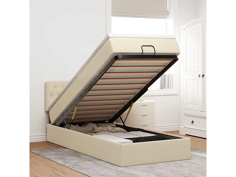 Ottomaanse bed met crème matras 100x200 cm stof