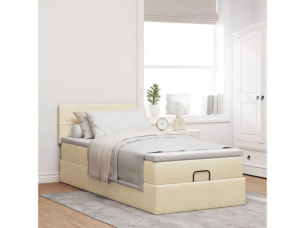 Lit ottoman avec matelas crème 100x200 cm tissu