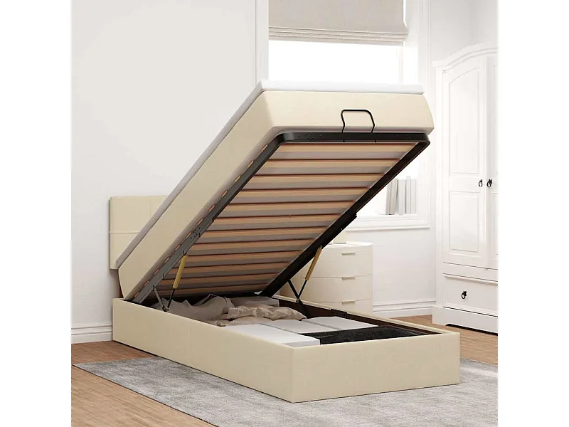 Ottomaanse bed met crème matras 100x200 cm stof