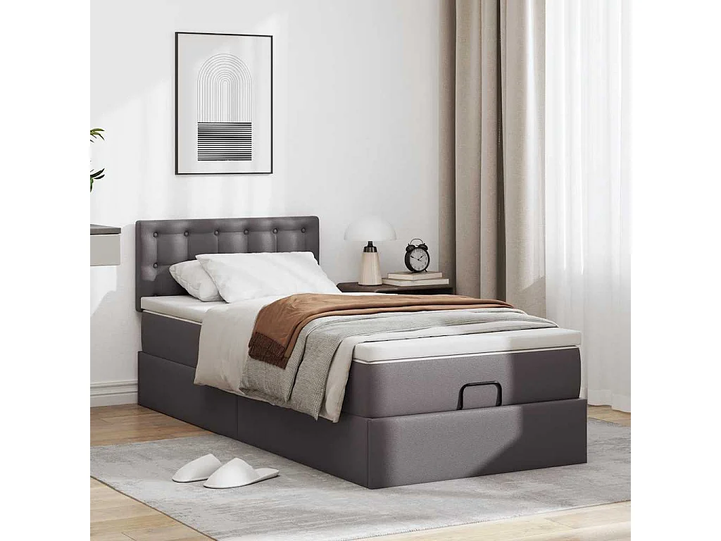 Letto pouf con materasso grigio 90x190 cm similpelle