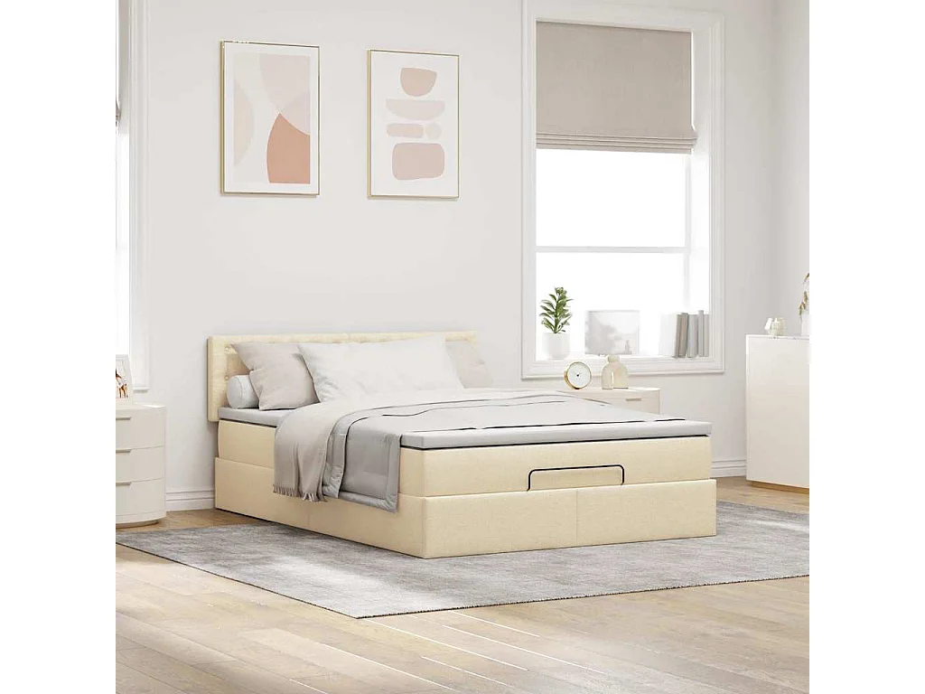 Lit ottoman avec matelas crème 140x200 cm tissu