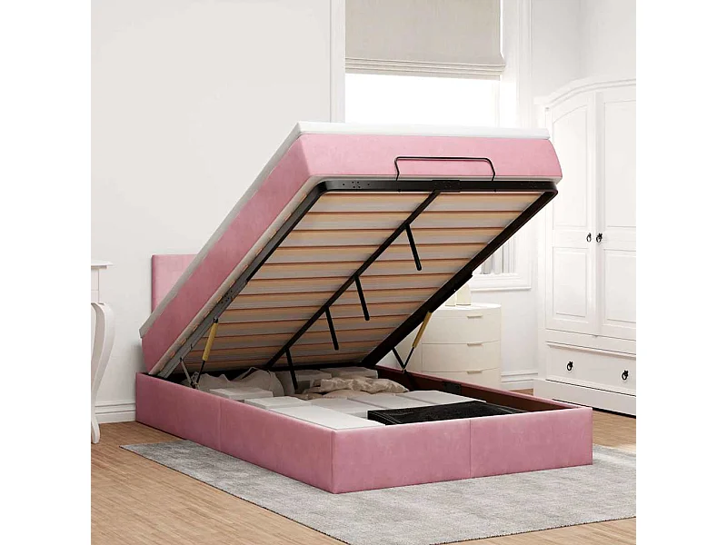 Cama otomana com colchão rosa 120x190 cm veludo