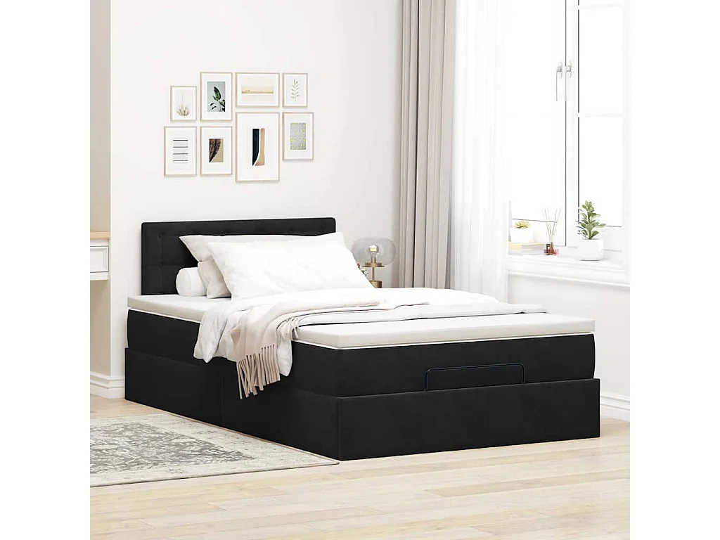 Cama otomana com colchão preto 120x190 cm veludo