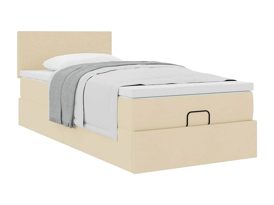 Lit ottoman avec matelas crème 90x200 cm tissu
