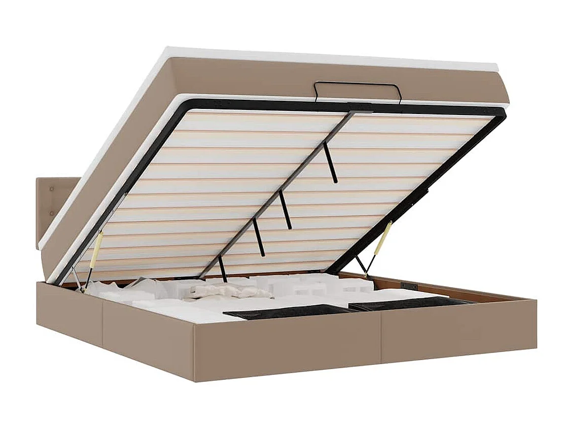 Letto pouf con materasso e LED Cappuccino 180x200cm similpelle