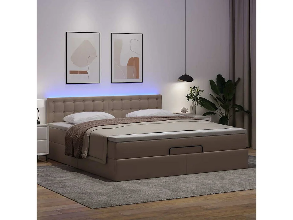 Letto pouf con materasso e LED Cappuccino 180x200cm similpelle