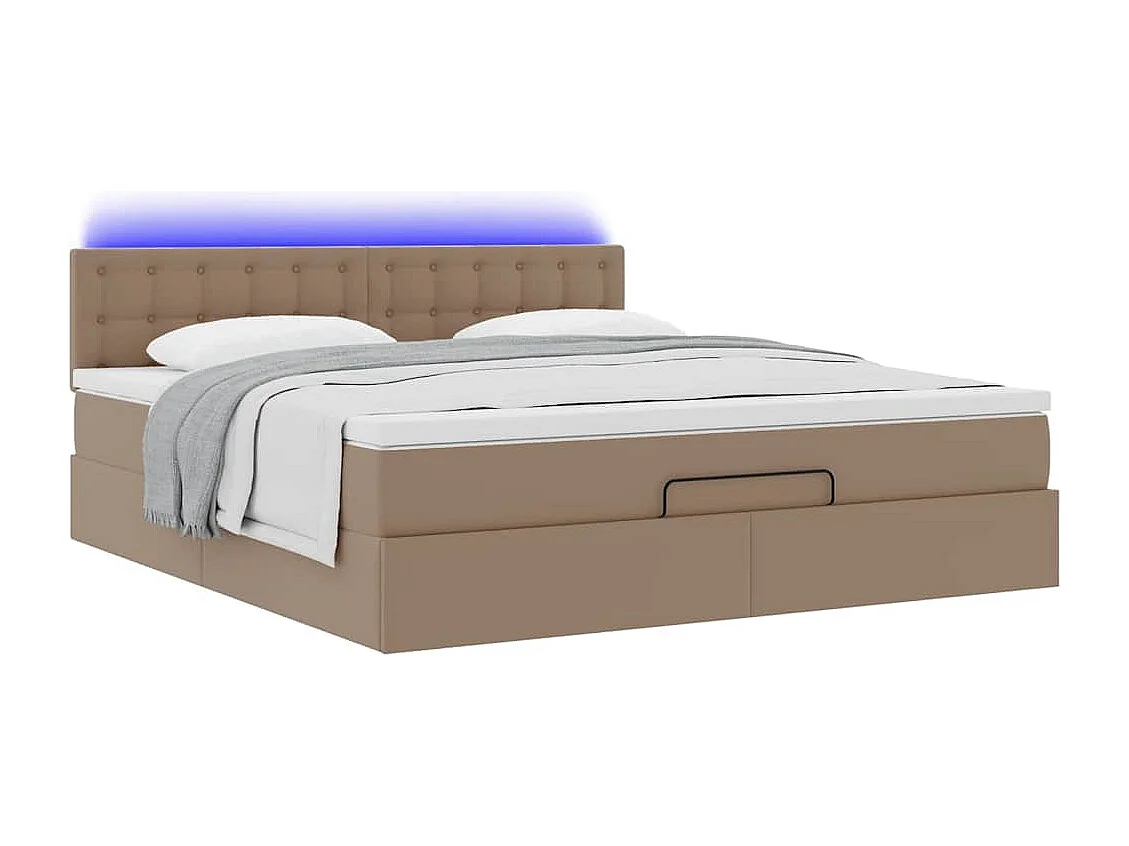 Letto pouf con materasso e LED Cappuccino 180x200cm similpelle