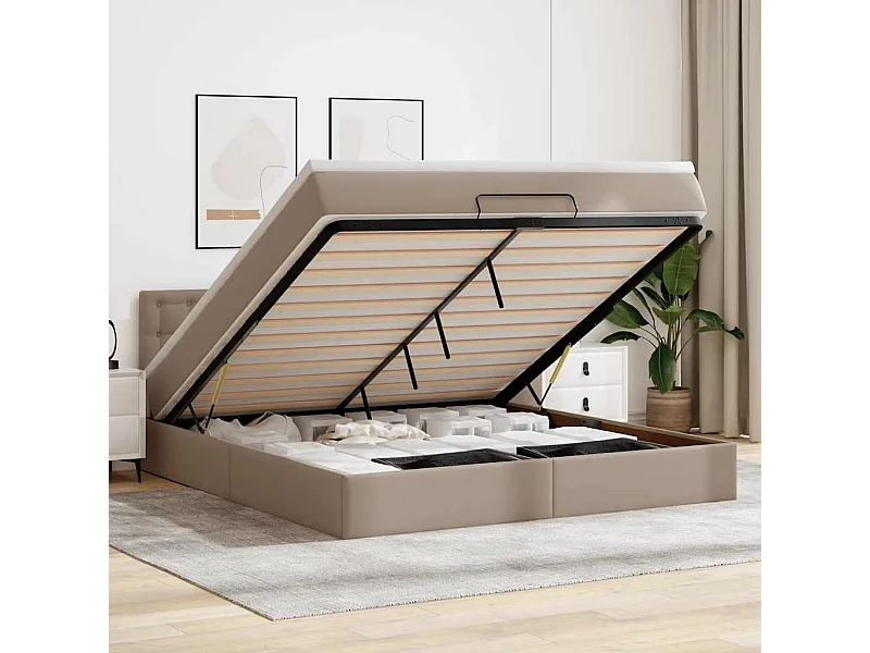 Letto pouf con materasso e LED Cappuccino 180x200cm similpelle