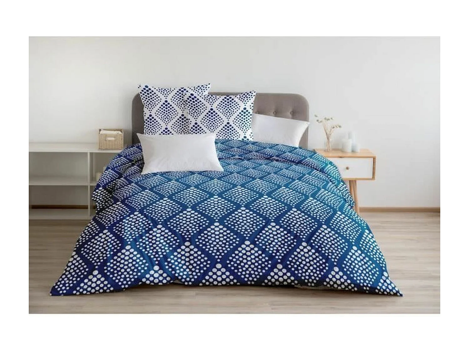 Bettwäscheset 240 x 260 cm: Bettbezug + 2 Kissenbezüge – 100 % Baumwolle – Blau