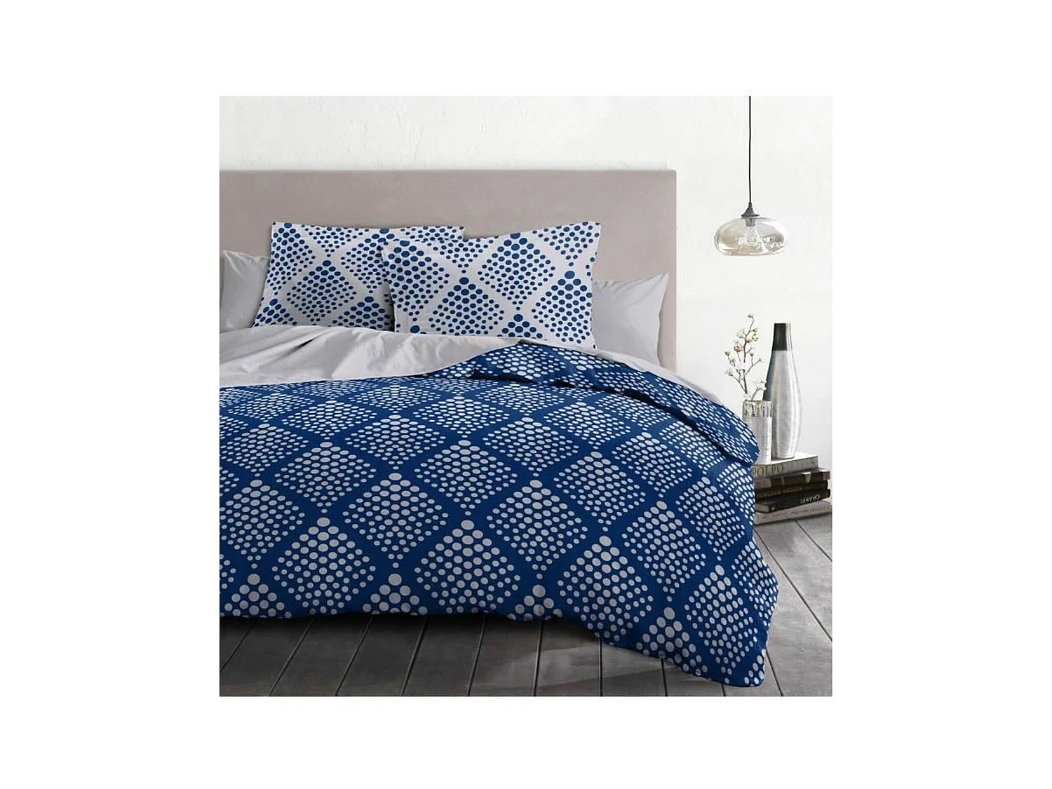 Bettwäscheset 240 x 260 cm: Bettbezug + 2 Kissenbezüge – 100 % Baumwolle – Blau