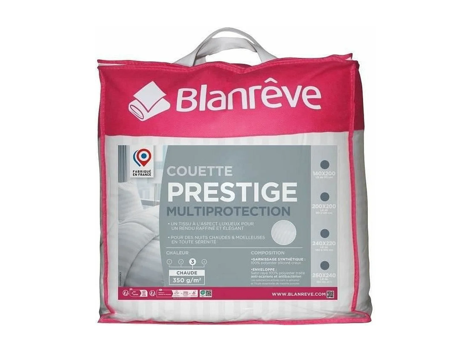 Bettdecke 220 x 240 cm Polyester Satin Gestreift 100% Polyester Hohlfaser-Silikonfüllung 350g - Komfort Prestige