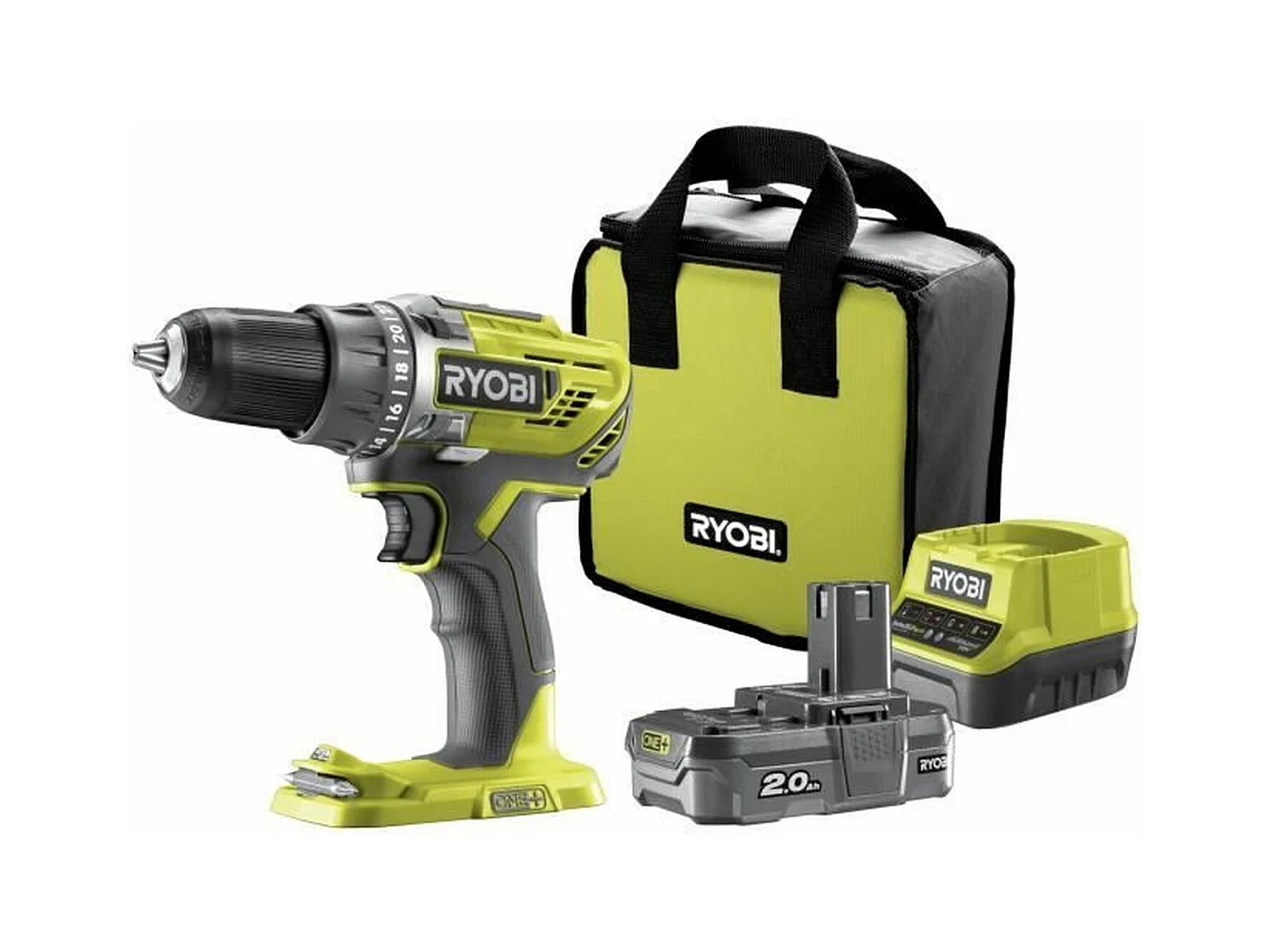 Trapano avvitatore senza fili 18V 50Nm Mandrino 13mm RYOBI con batteria 2,0Ah e caricabatterie rapido