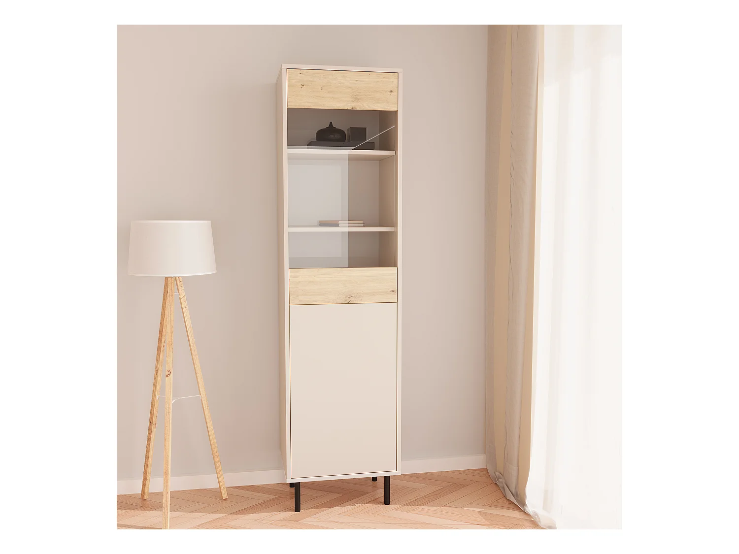 Vitrinekast WENA, 2 deuren, Lola, 190x50x40 cm, Kasjmir/Ambachtelijke eik