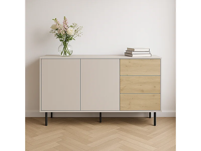 Kommode WENA, 3 Schubladen, 2 Türen, Lola, 150x85x40 cm, Kaschmir/Eiche artisan