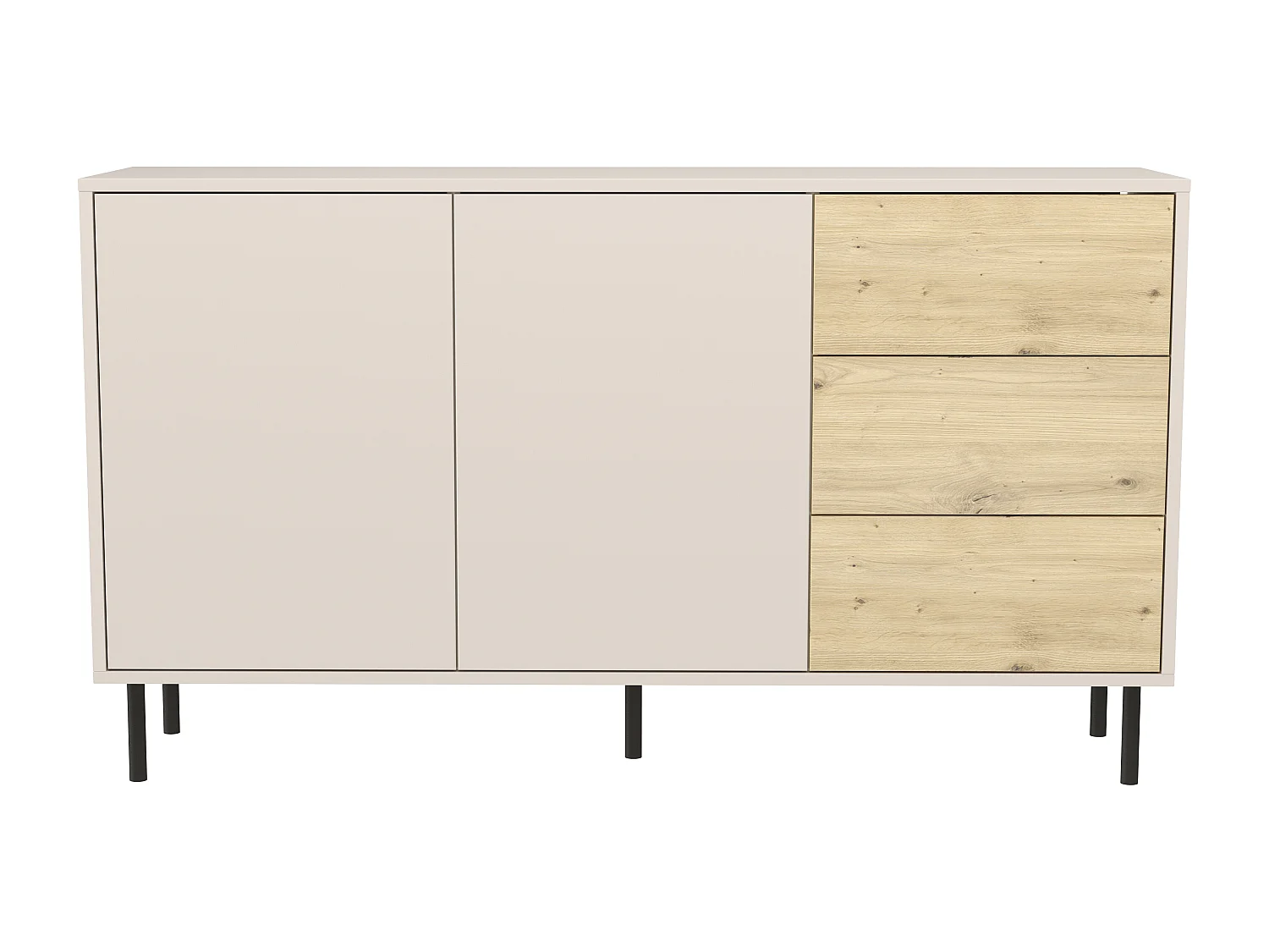 Komoda WENA, 3 szuflady, 2 drzwi, Lola, 150x85x40 cm, Kaszmir/Dąb artisan