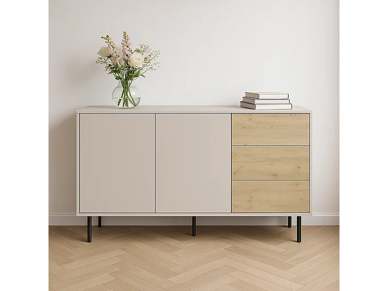 Kommode WENA, 3 Schubladen, 2 Türen, Lola, 150x85x40 cm, Kaschmir/Eiche artisan