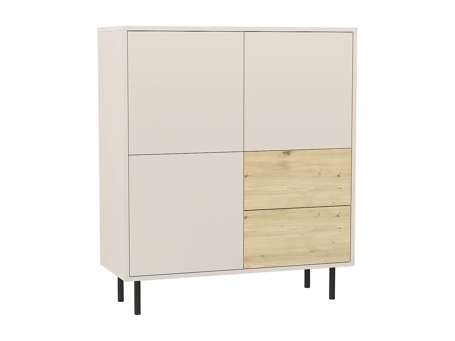 Commode haute WENA, 2 tiroirs, 3 portes, Lola, 100x115x40 cm, Cachemire/Chêne artisanal