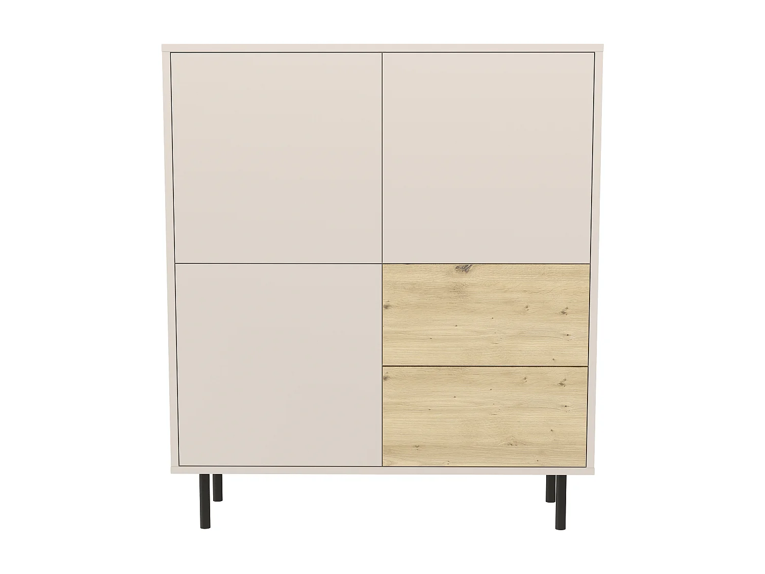 Commode haute WENA, 2 tiroirs, 3 portes, Lola, 100x115x40 cm, Cachemire/Chêne artisanal