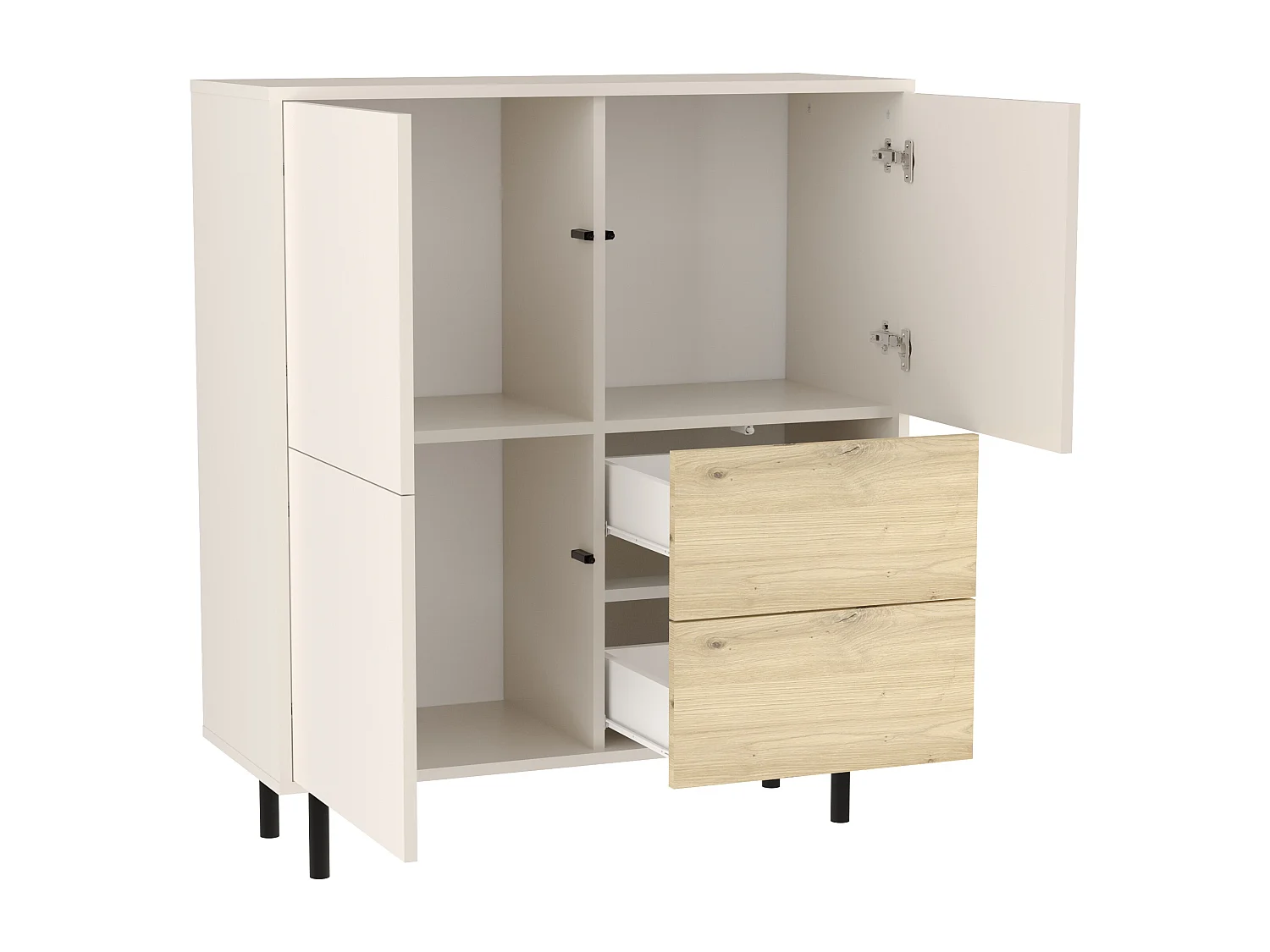 Commode haute WENA, 2 tiroirs, 3 portes, Lola, 100x115x40 cm, Cachemire/Chêne artisanal