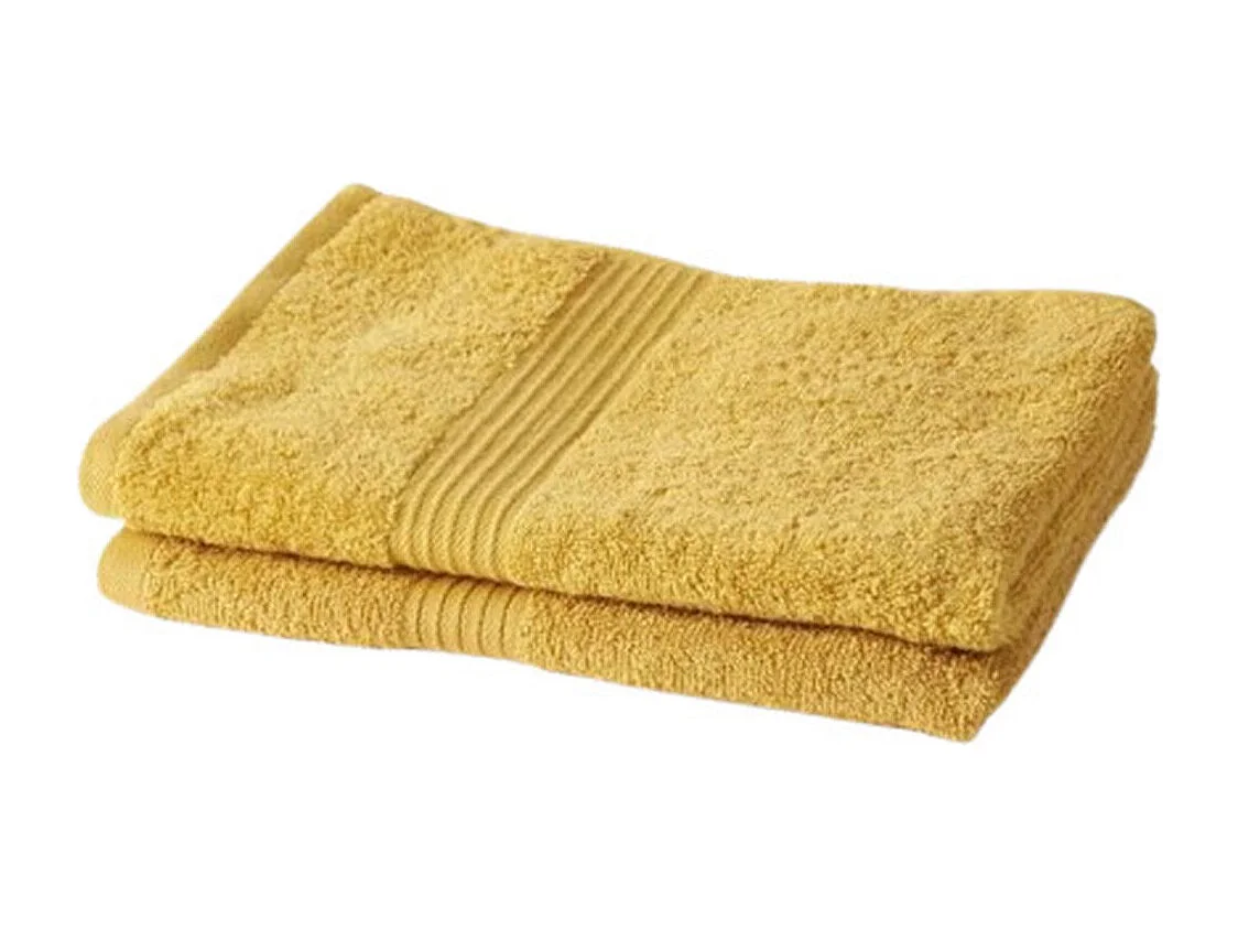 2 serviettes de toilette 50 x 90 cm 100% Coton coloris ocre