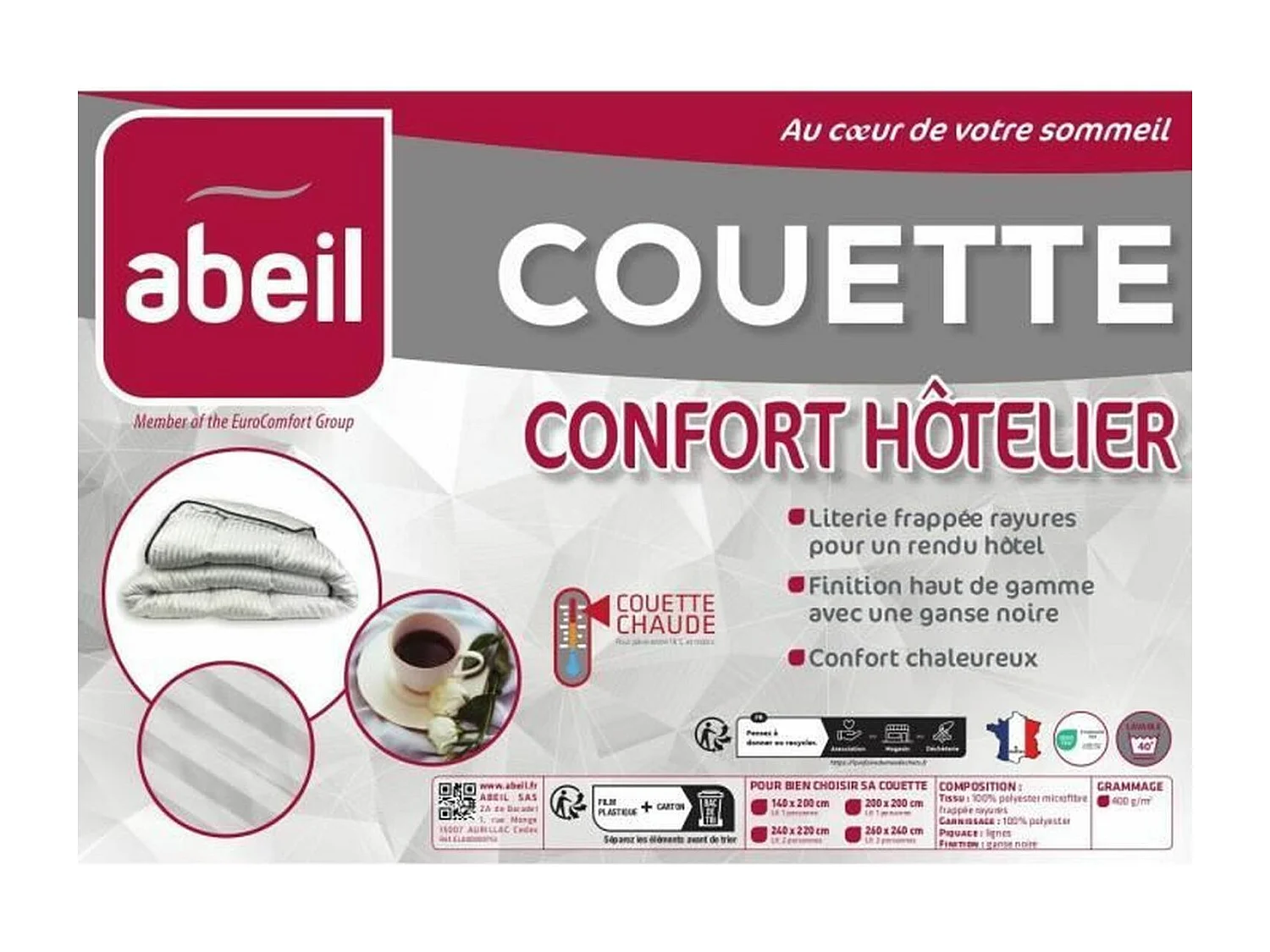 Hotel Komfort Bettdecke 240 x 260 cm Elegant mit Schwarzer Paspel - Warm für Erwachsene im Winter