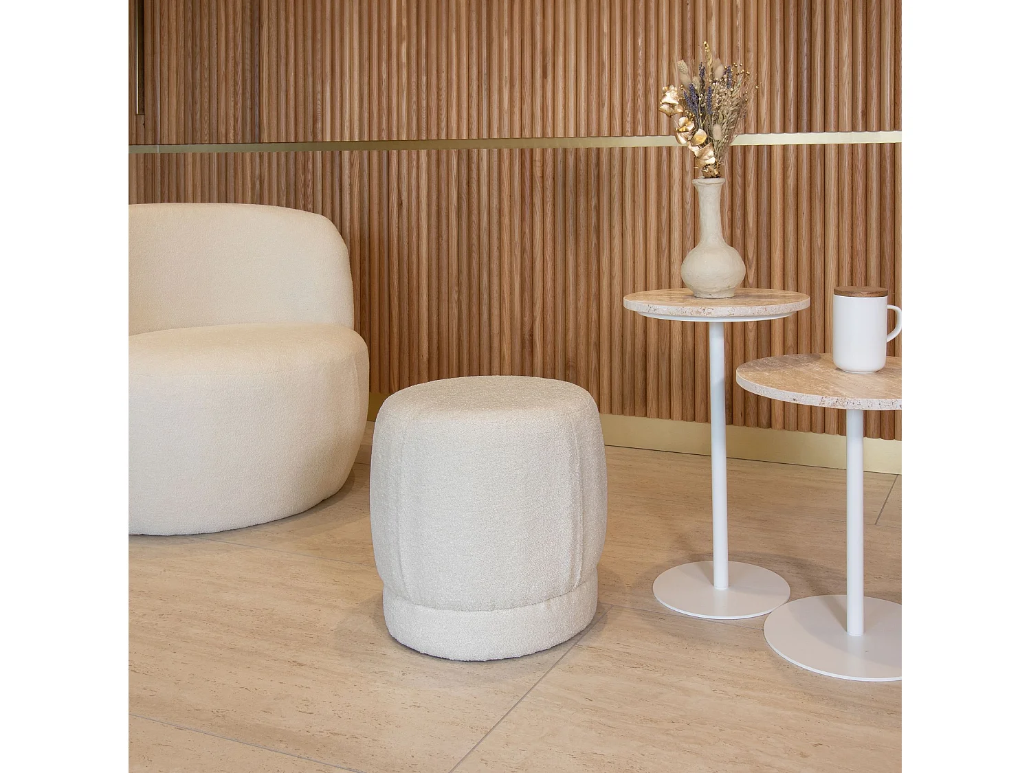 Now's Home - Pouf En Tissu Bouclette Blanc 41,5x41,5x40cm Malo